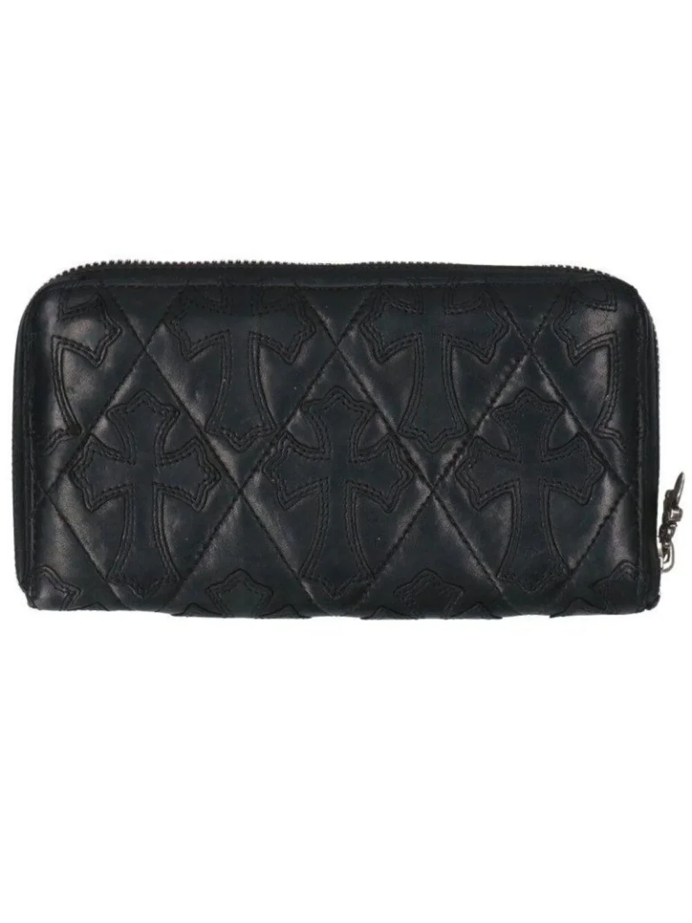 Chrome Hearts Rec Zip Quilted Cemetery Cross Leather Wallet